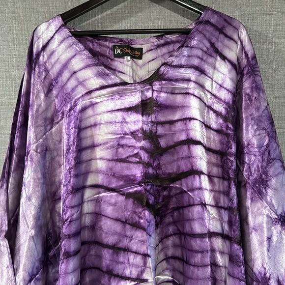 Original design, silky curved V neckline dolman maxi dress/gown. Purple tie dye. - Picture 2 of 9